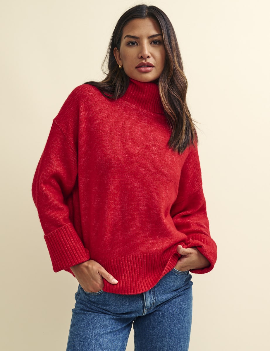 Red Roll Neck Knitted Jumper