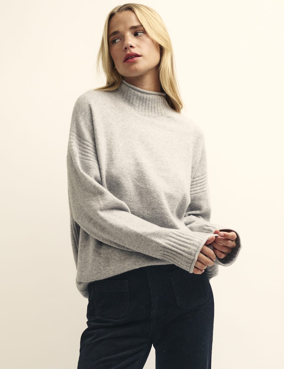 Grey Funnel Neck Knitted Jumper | Nobody's Child