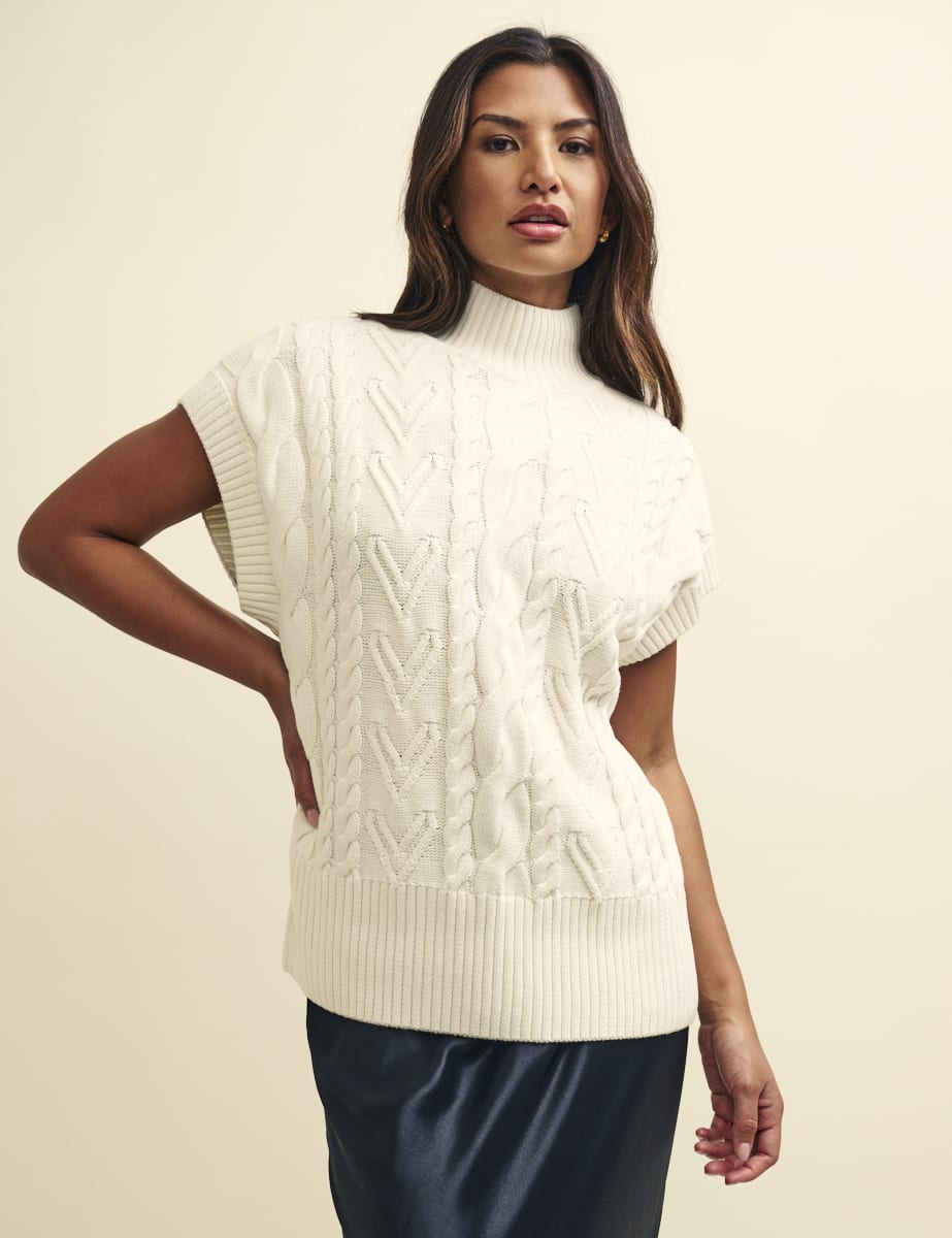 Cream Cable Knit Funnel Neck Tabard