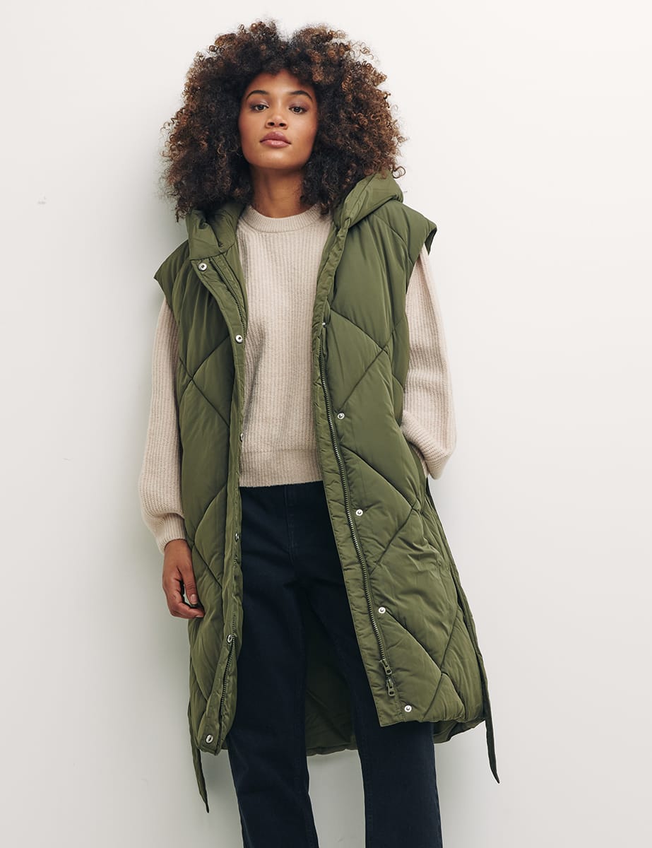 Green Diamond Quilted Puffer Gilet 