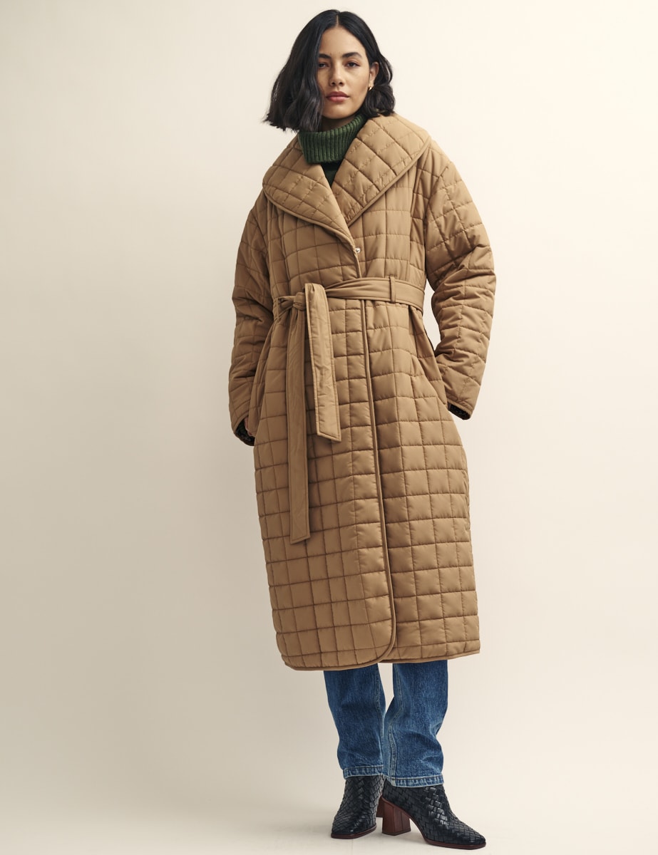 Camel Quilted Wrap Coat | Nobody's Child