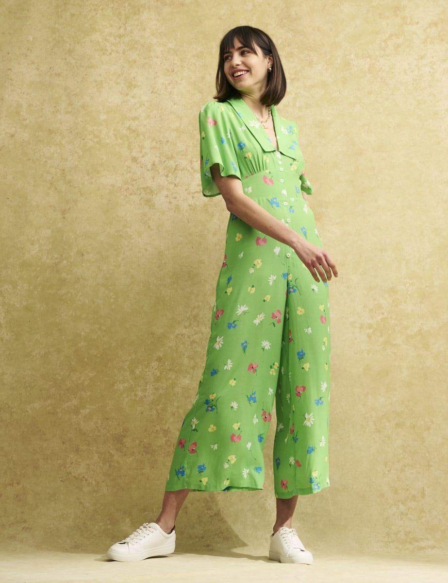 Green Floral Daisy Jumpsuit