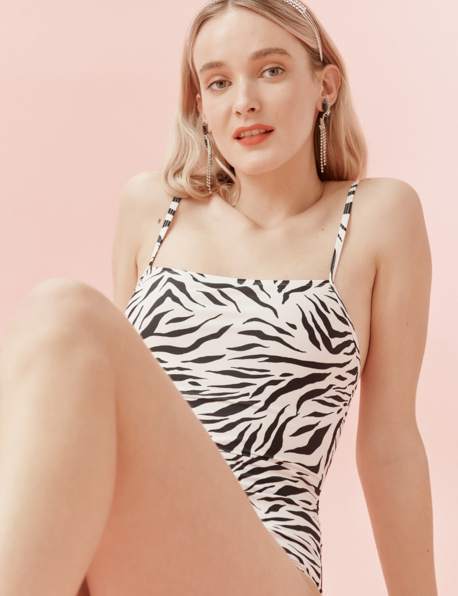 Black and White Zebra Quinn Square Neck Swimsuit
