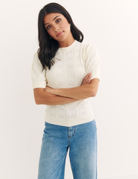 Star Pointelle & Cable Knit Top