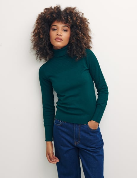 Pointelle Roll Neck Knit Top