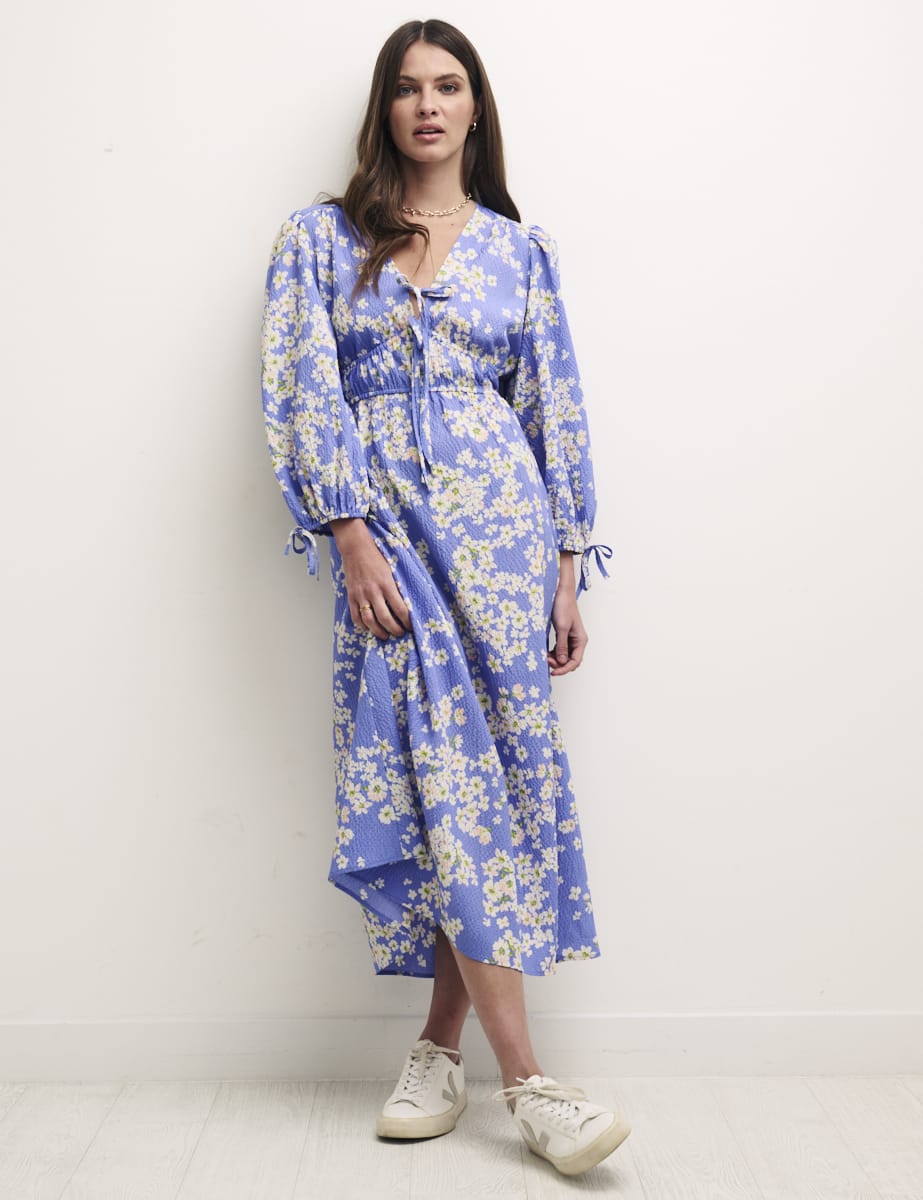Blue Ditsy Floral Alexa Midi Tea Dress | Nobody's Child