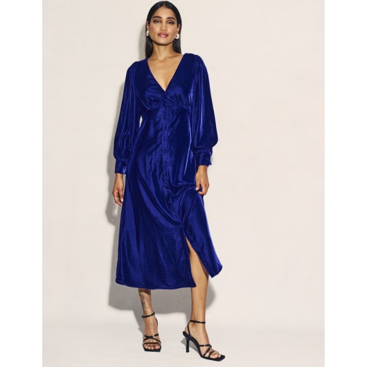 Royal Blue Velvet Tasha Midi Dress | Nobody's Child