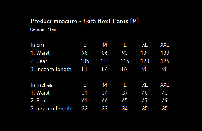Norrøna fjørå flex1 pants size chart