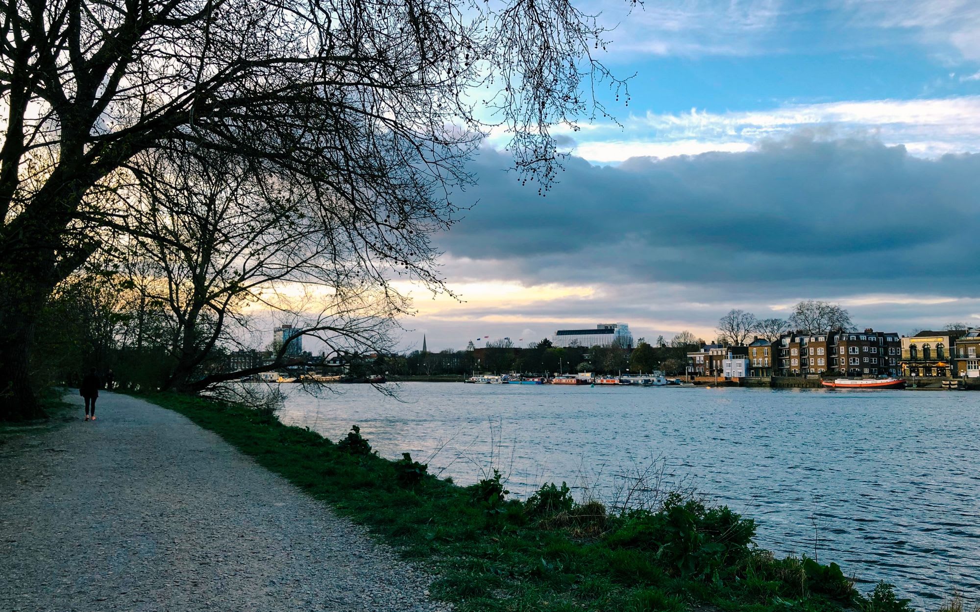 View along the River Thames looking from Barnes near Hammersmith Bridge