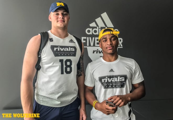 Michigan Wolverines football signees Braiden McGregor (left) and Andre Seldon.
