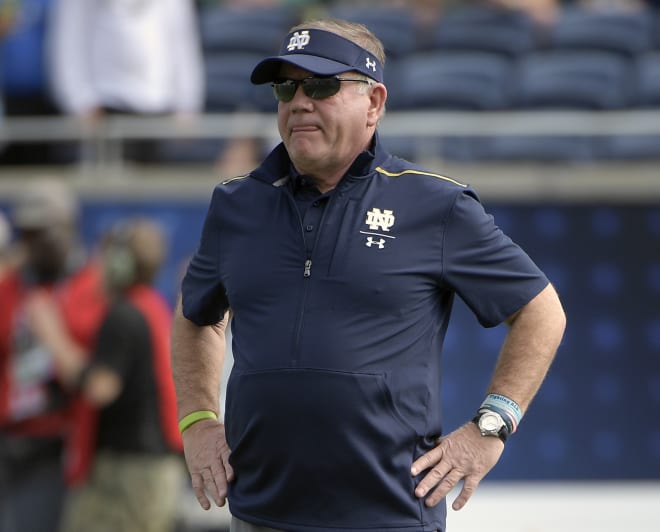 Notre Dame football head coach Brian Kelly before a game