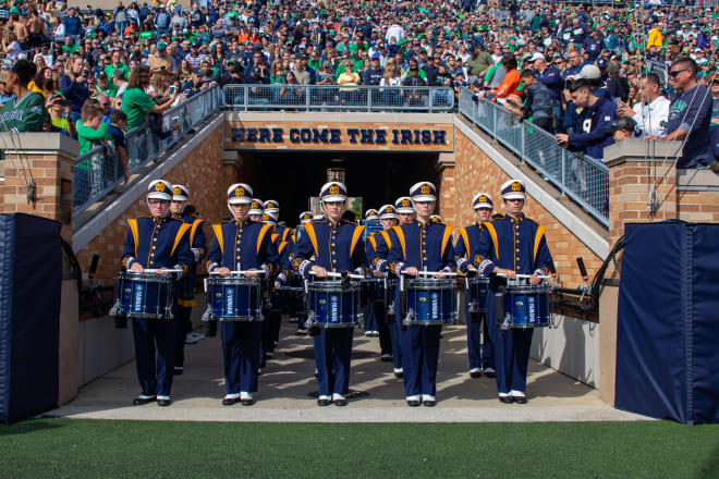 Members of the Notre Dame Fighting Irish marching band