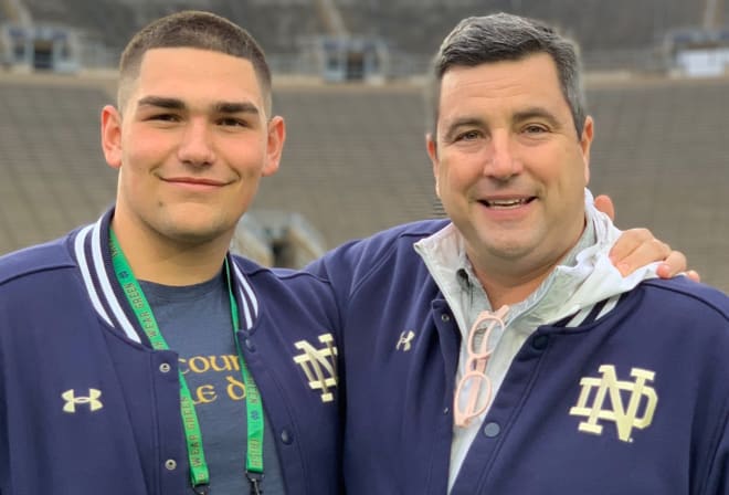 Notre Dame defensive tackle commit Gabriel Rubio with Irish defensive line coach Mike Elston
