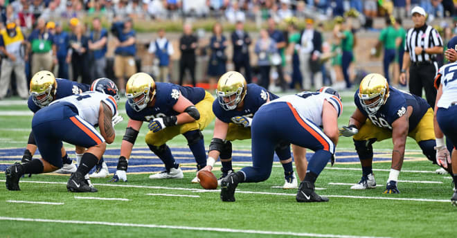 Notre Dame’s offensive line versus Virginia in 2019