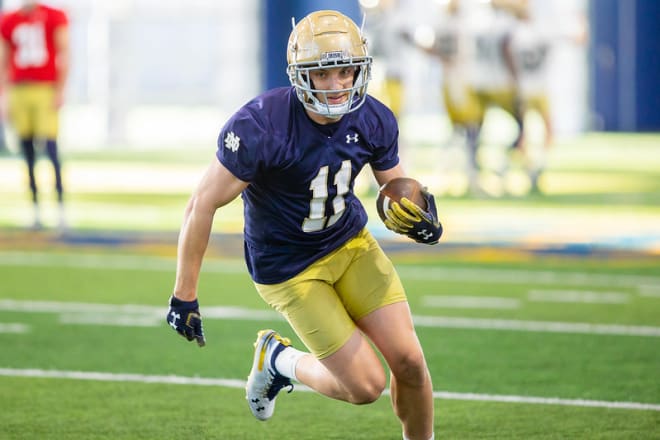 Notre Dame fifth-year senior wide receiver Ben Skowronek during practice March 5