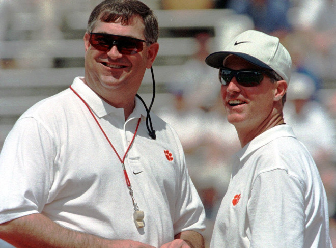 Bowden is shown here with then assistant coach Brad Scott in the spring of 1999.