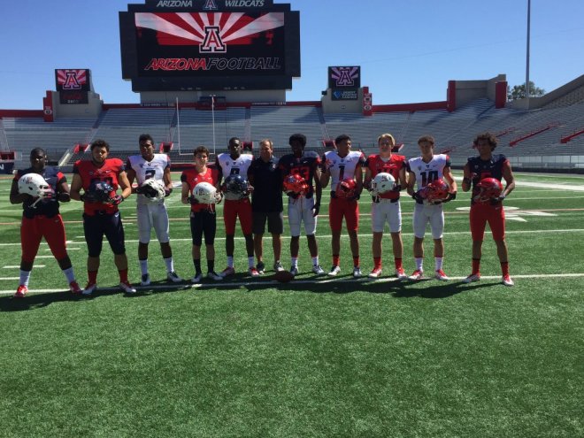 Odua Isibor (fifth from right) was one of the in-state recruits Arizona had on campus Saturday