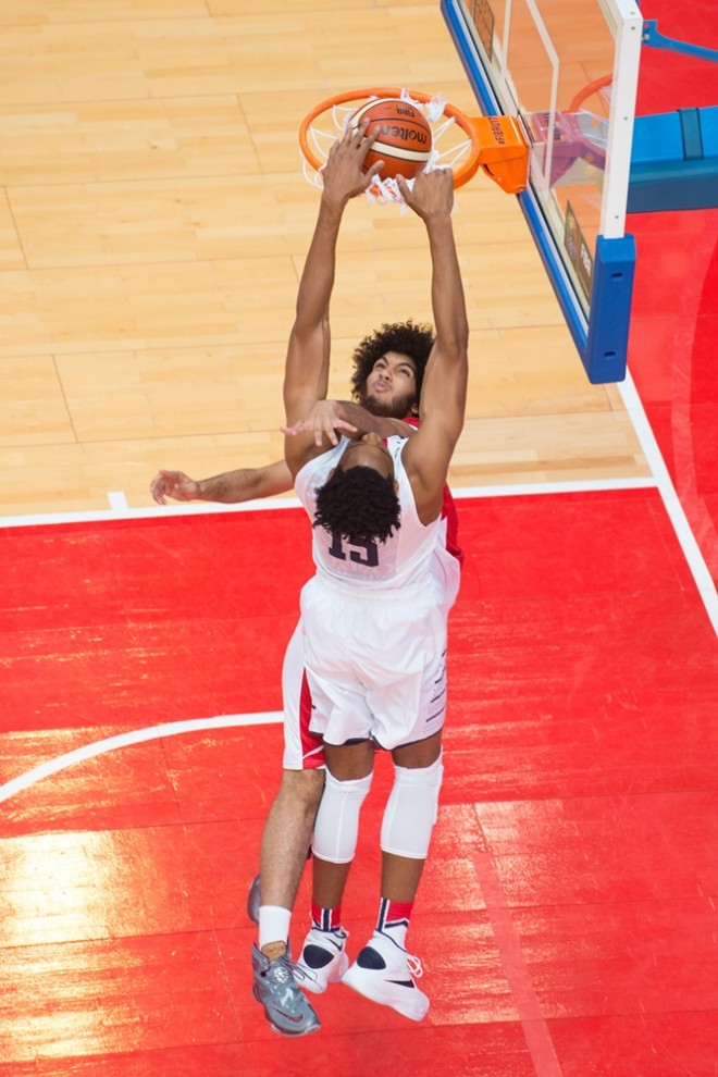 Wiley dunks two of his 15 points against Egypt on Sunday.