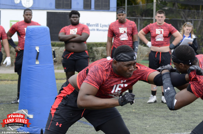 Dolcine in OL/DL drills at the Rivals Camp in Miami