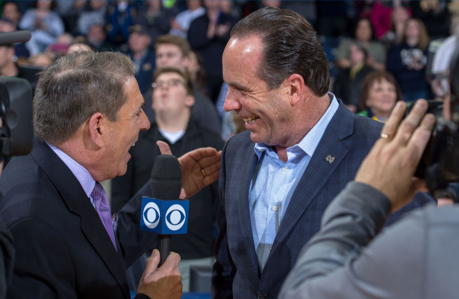 Irish head coach Mike Brey is 7-4 overall at Notre Dame against defending national champions.