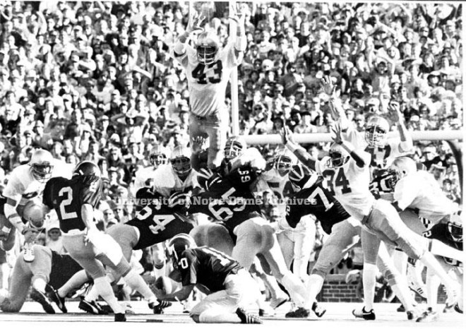 Linebacker Bob Crable (43) was a larger-than-life figure for Notre Dame from 1978-81.