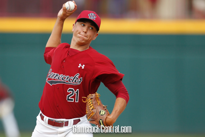 Tyler Johnson delivers a pitch against Tennessee.