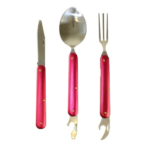 3 Piece Pink Cutlery Set by Camping.co.uk
