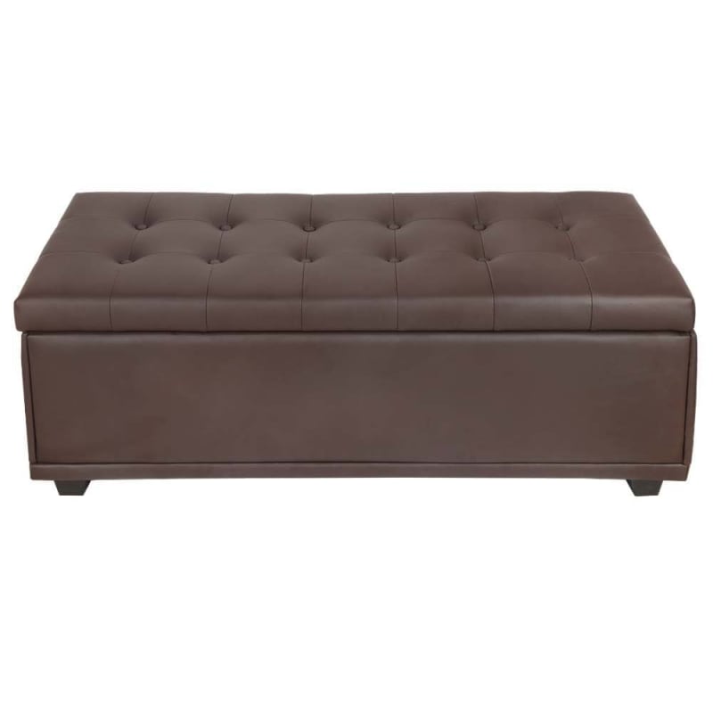 Open Box Homegear 47 Large Faux Leather Ottoman Storage Bench Chest Footrest With Padded Seat And Hinged Lid Brown Just 55 99 Open Box At Shop247 Com