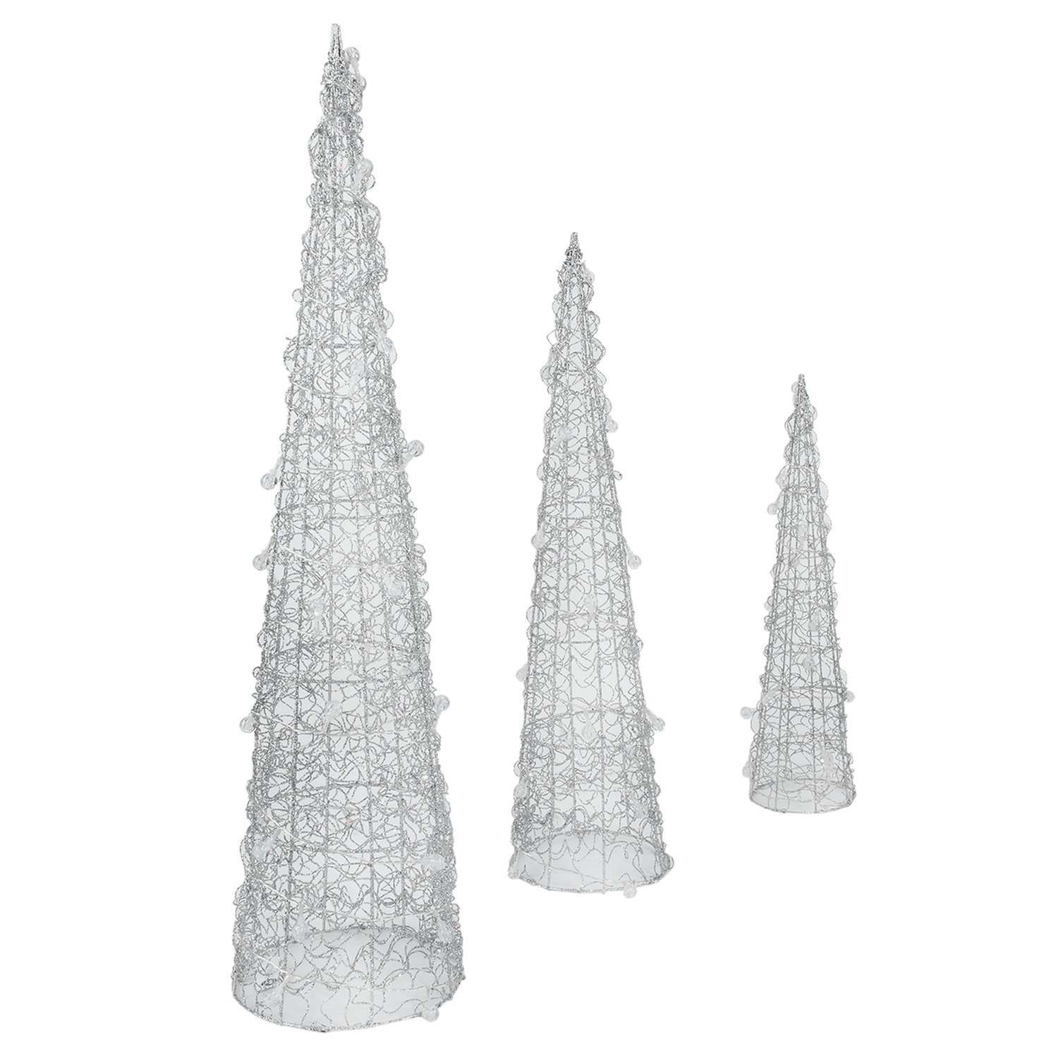 Homegear Christmas Silver Cone Tree 3 Pack Pre Lit With 75 Led