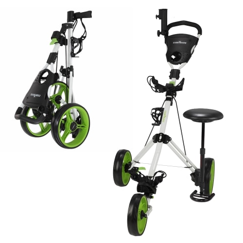 Caddymatic Golf X-TREME 3 Wheel Push/Pull Golf Tolley with Seat White/Green