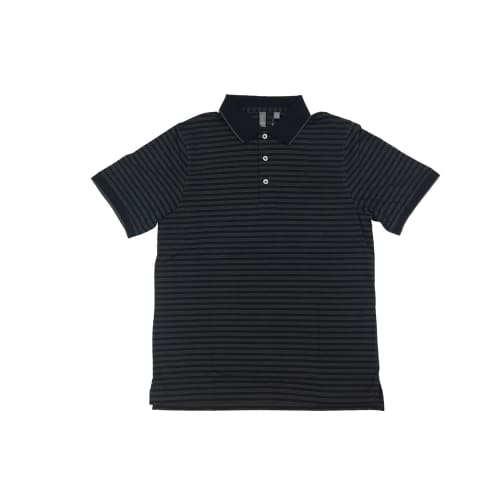 Ashworth Golf Mens Black w/Grey Stripes Polo Shirt - Black Medium