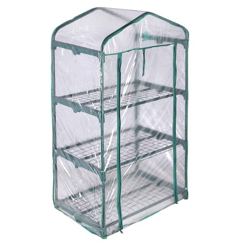 Palm Springs 3-Tier Mini Greenhouse with Cover and Roll-up Zipper Door