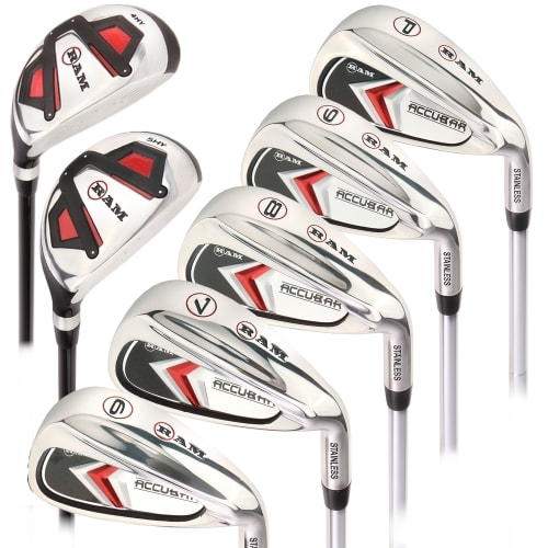 Ram Golf Accubar Mens Clubs 1 Inch Longer Iron Set 6-7-8-9-PW with Hybrids 24° and 27°
