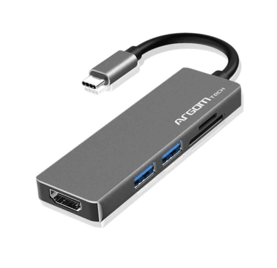 Argom Type - C Hub 5 in 1 -  HDMI 4K, 2X USB 2.0/3.0 , TF CARD, STANDARD CARD