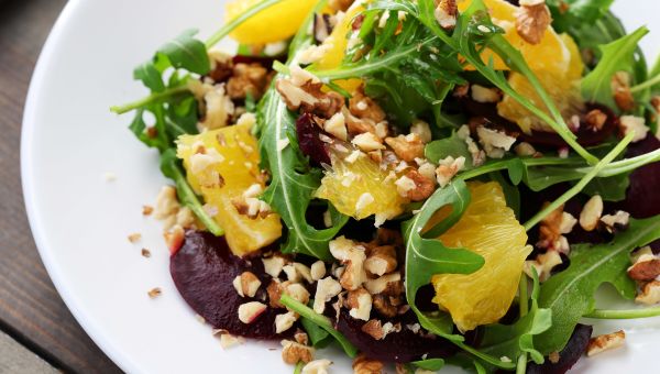 salad, oranges, beets, walnuts, arugula