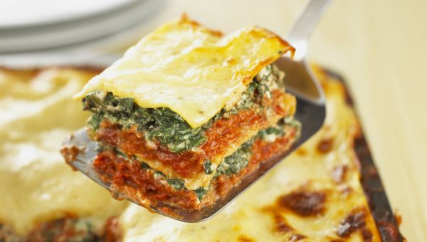 Vegetarian lasagne serving, close up