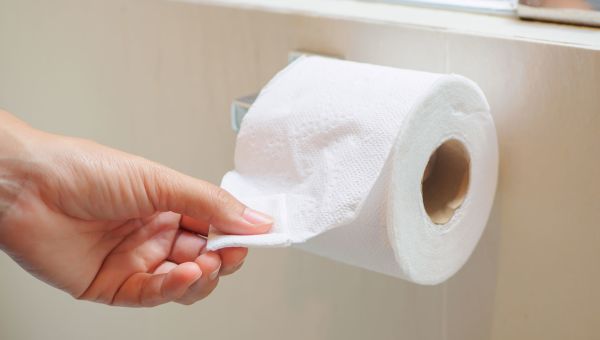 toilet paper, hand, bathroom