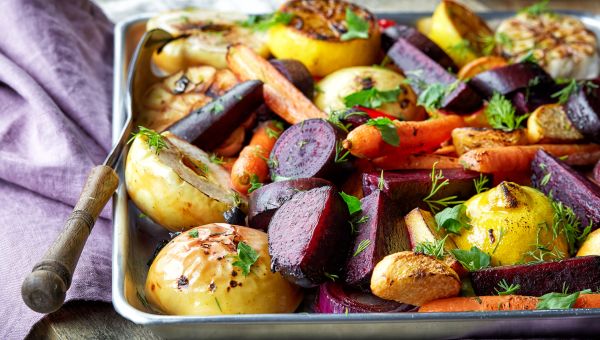 Roasted beets in pan
