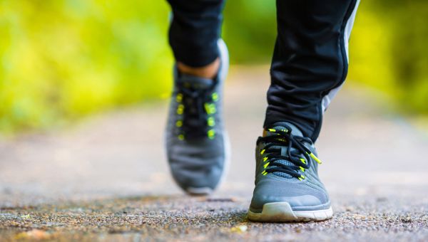 Closeup of runner's shoes.