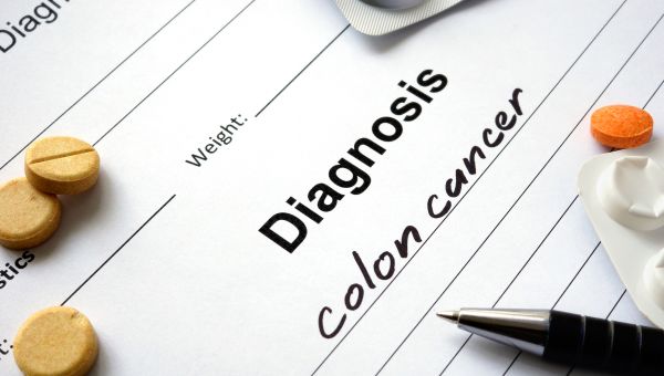 a hospital chart with a colon cancer diagnosis