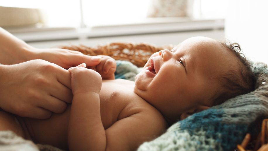 baby, laughing, quilt