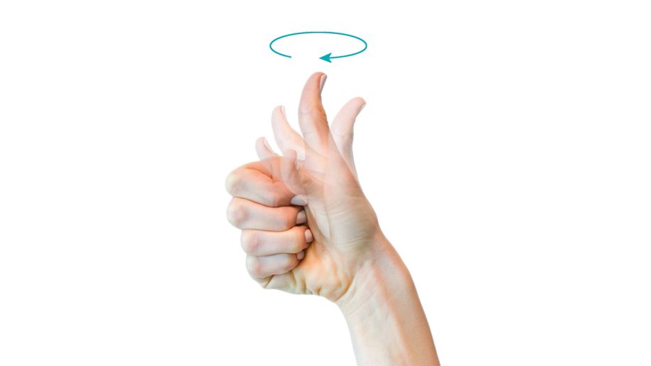 Person exercises hand by rotating thumb in circles.