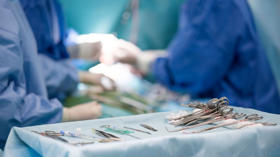 Surgical instruments on a table