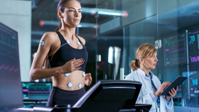 woman undergoing a cardiology stress test