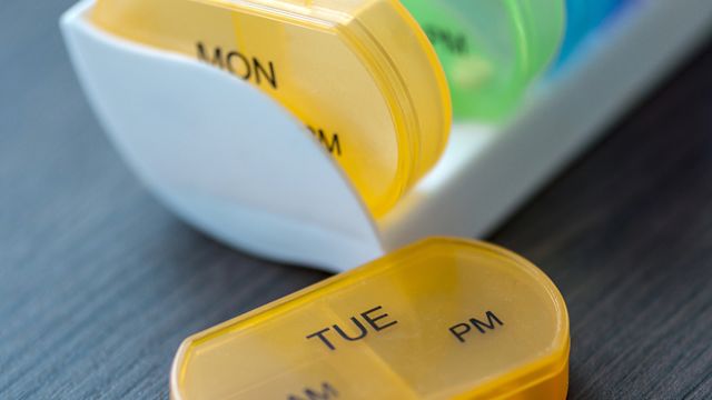 A pill box for organizing daily doses of AM and PM medications. Pill boxes or organizers can be a helpful way to keep track of medication doses for people taking oral medication as part of cancer treatment.