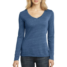 District Made - Ladies Textured Long Sleeve V-Neck with Button Detail