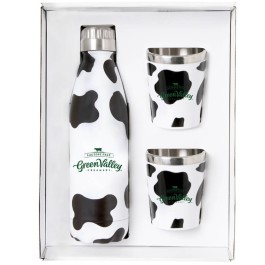 Stainless Steel Cow Bottle & Tumblers Gift Set