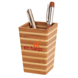 Imprinted Bamboo Stripe Pen Holder