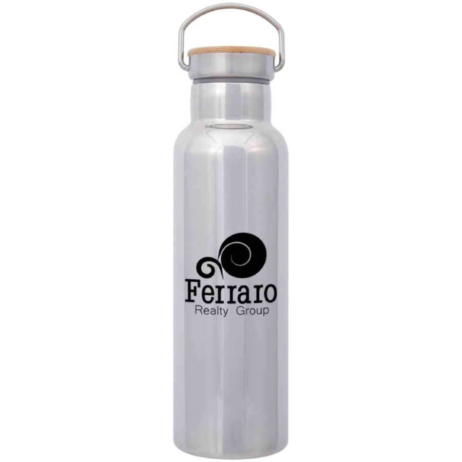 21 oz. Shiny Tipton Stainless Steel Bottle With Bamboo Lid