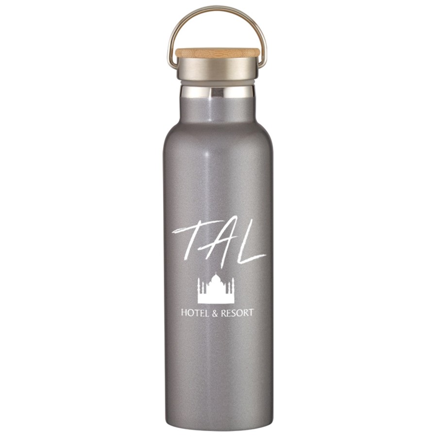 Engraved 34oz Metal Water Bottle with Wooden Lid